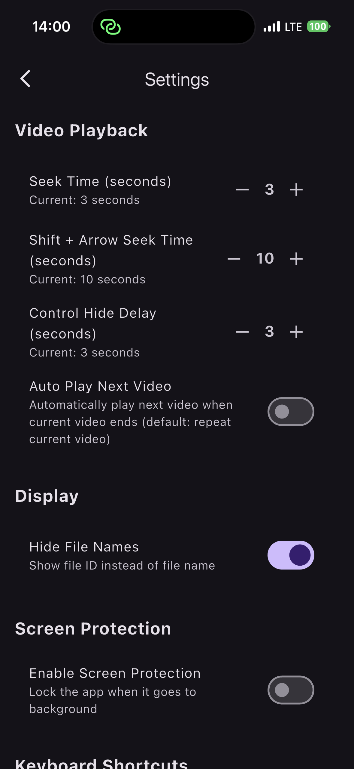 PlayingBox settings screen